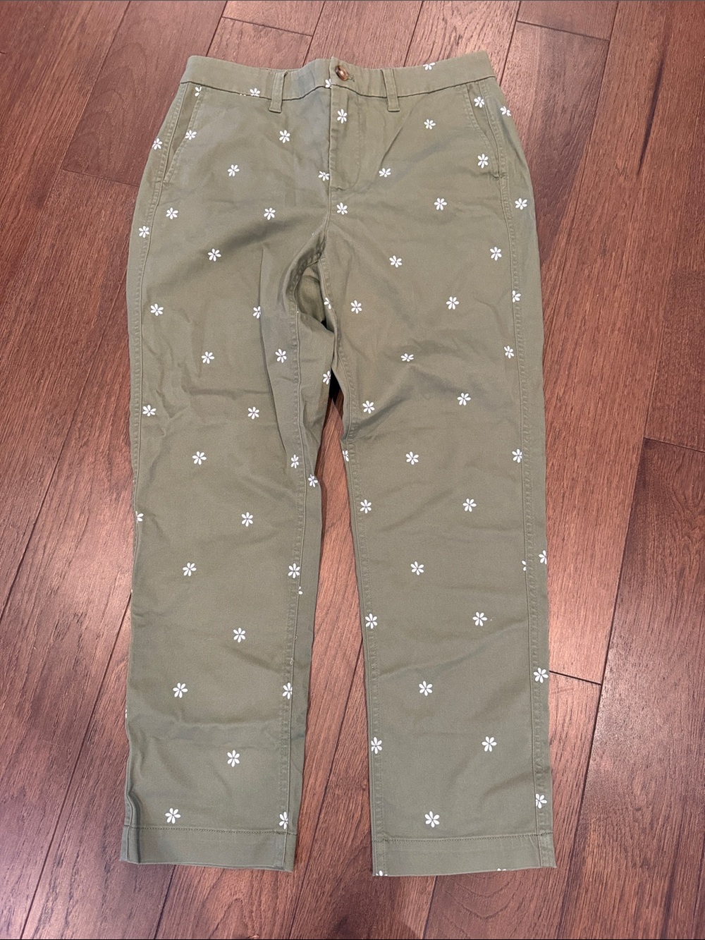 J. Crew Daisy Print High-Rise Girlfriend Chino Green Pants Size 6 NWT - C70-015